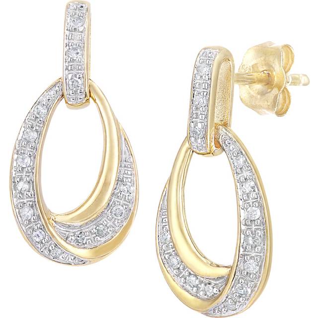 Jewelco London 9ct Yellow Gold Round 10pts Diamond Avocado Twist Creole Drop Earrings - PE0AXL5642Y