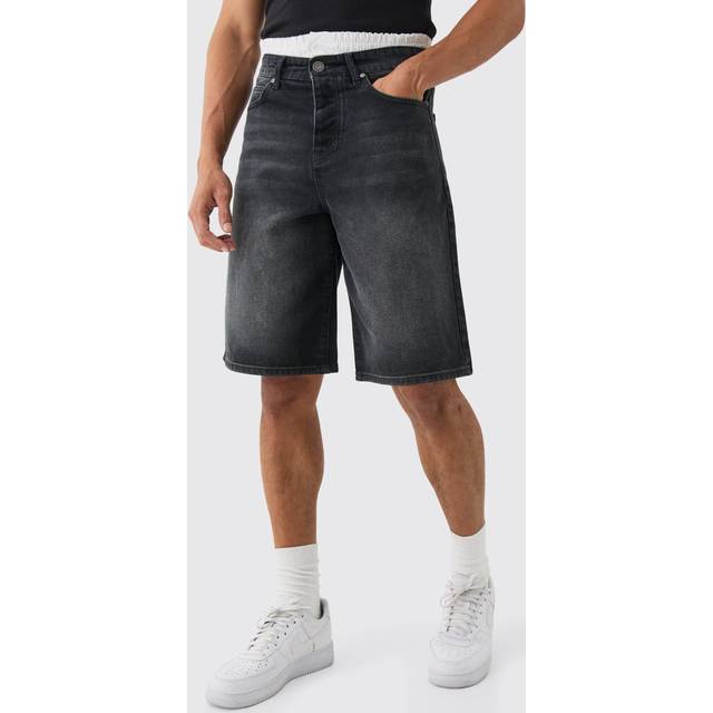 Mens Double Waist Band Denim Jorts In Black