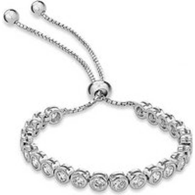 Tuscany Silver Sterling Rhodium Plated Cubic Zirconia 23-Stone Rubover Adjustable Slider Tennis Bracelet