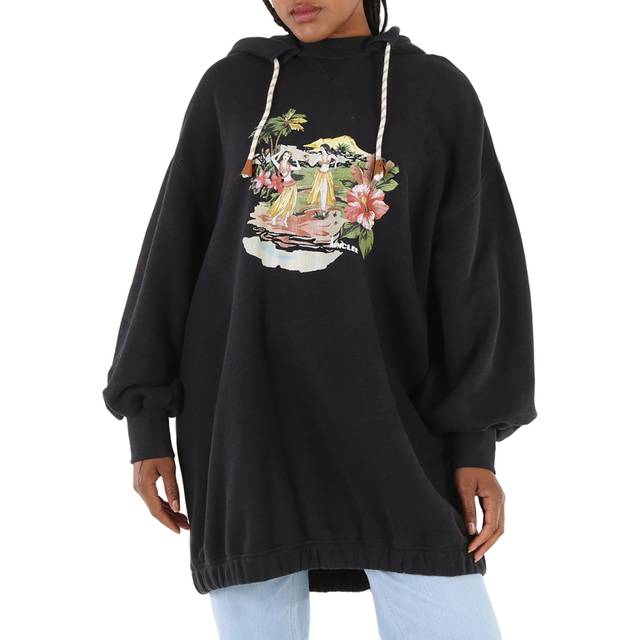 Moncler X Palm Angels Ladies Black Tropical Motif Long Hoodie, Size Small (Size Small)