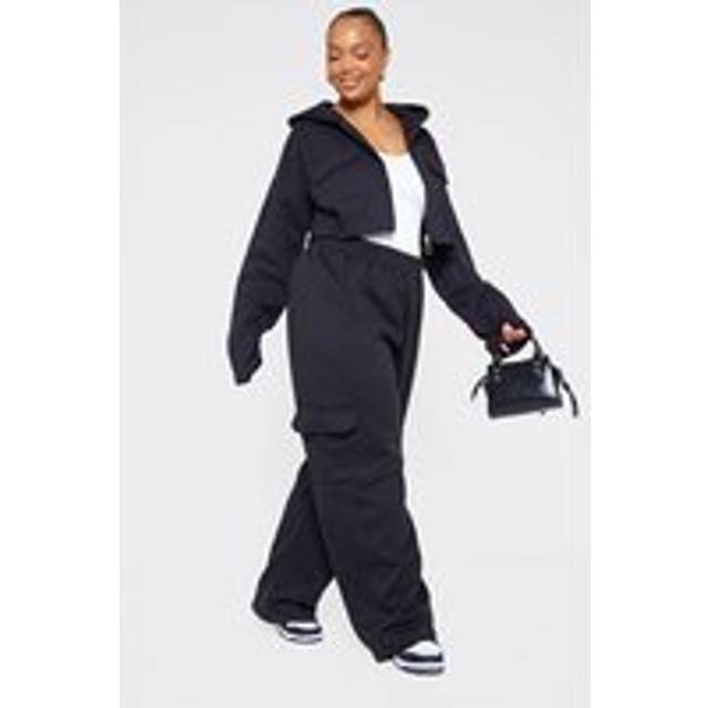 Plus Black Cargo Pocket Wide Leg Joggers, Black - 20
