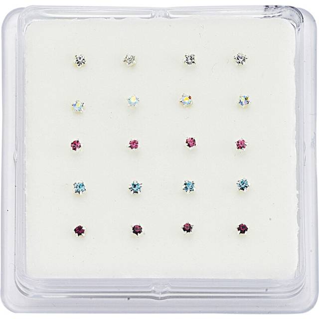 Jewelco London Ladies Sterling Silver Multi Colour Crystal Nose Studs - Pack of 20 2mm - NP2