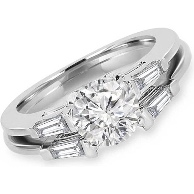 1 CTW Round Diamond Solitaire with Accents Engagement Ring & Wedding Band Set in 14K White Gold, Size 5.5