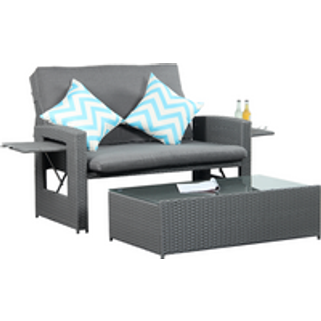 Oasis 2 Seater Garden Patio Outdoor Rattan Furniture Sofa Sun Lounger Daybed - Grey - One Size