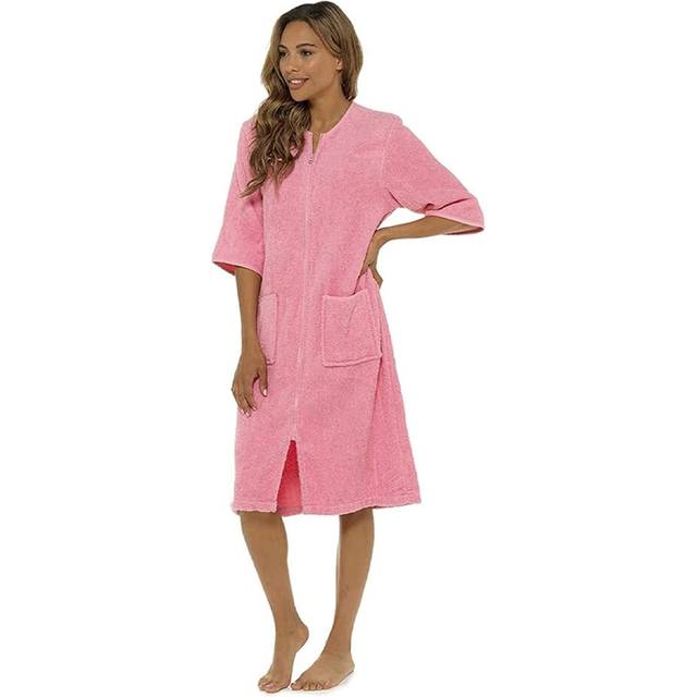 KAV Super Soft 100% Cotton Robe Womens Dresses - Towelling Shower Wrap Gown - Ladies Adjustable Towel Bathrobe (Pink)