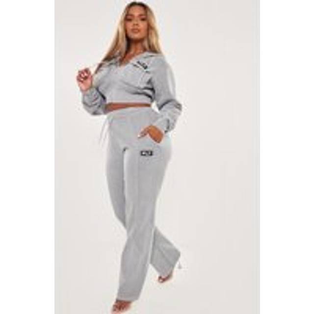 PRETTYLITTLETHING Shape Grey Marl Washed Wide Leg Joggers, Grey Marl - 16