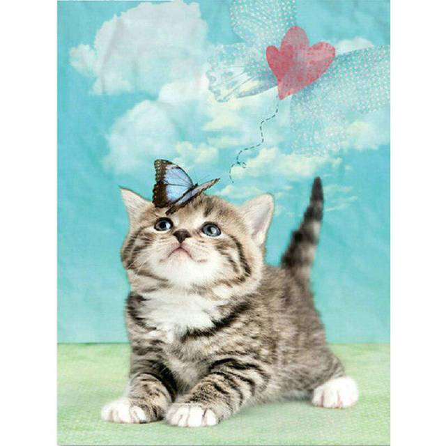 Diamond Painting Black and White Cat 5D DIY Diamond Embroidery 20X30CM