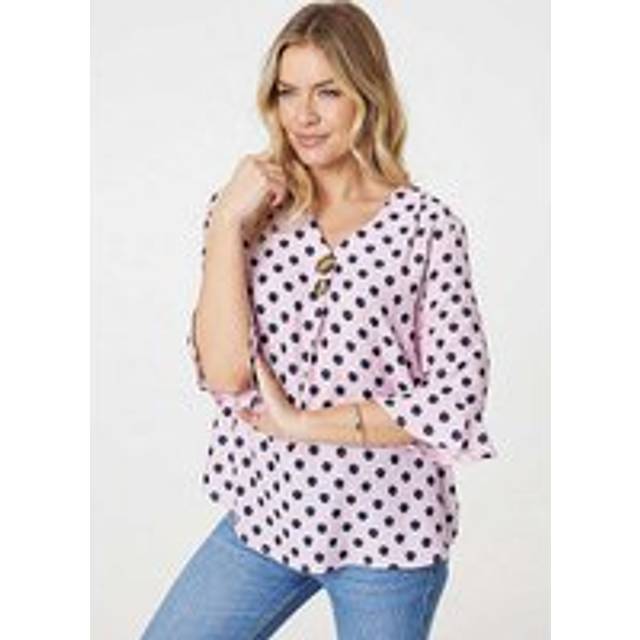 Izabel London Multi Pink Polka Dot Three-Quarter Sleeve Blouse - Pink Multi