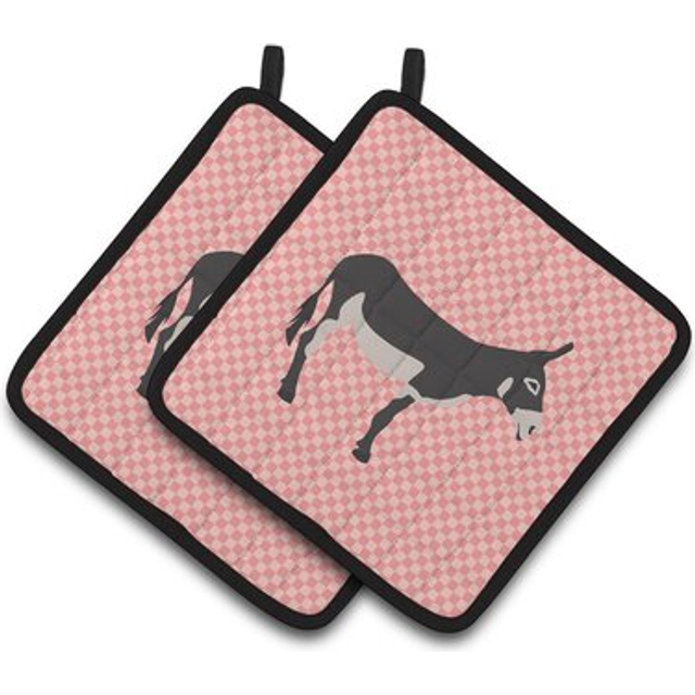 Caroline's Treasures American Mammoth Jack Donkey Pink Check Decorated Pot Holder  7.5 x 7.5