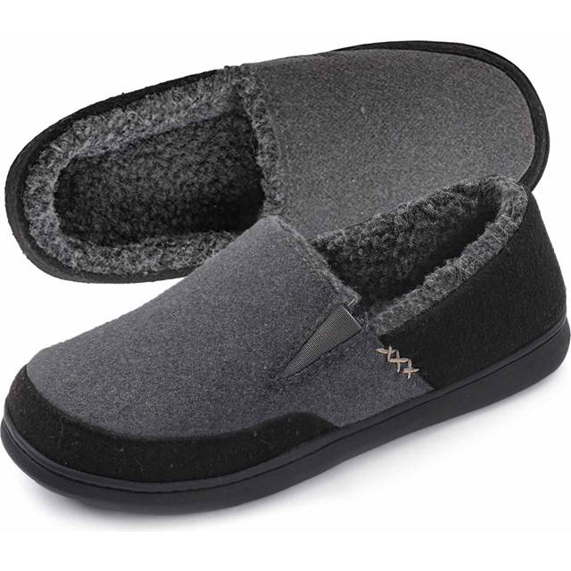 Zigzagger Men's Wool Micro Suede Moccasin Slippers House Shoes Home Indoor/Outdoor Footwear  Grey  11
