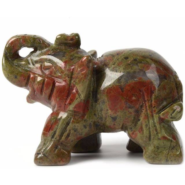 Justinstones Carved Natural Unakite Gemstone Elephant Healing Guardian Statue Figurine Crafts 2 inch