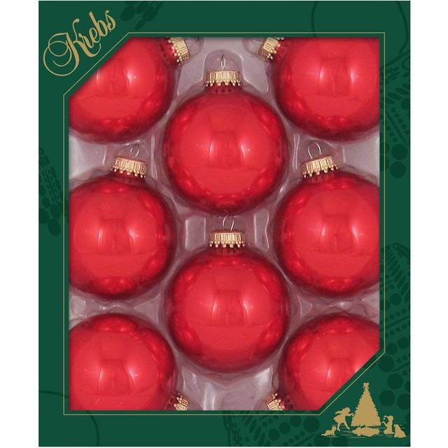 "Glass Christmas Tree Ornaments - 67mm / 2.63"""""""" [8 Pieces] Designer Balls from Christmas By Krebs Seamless Hanging Holiday Decor (Candy Apple Red)"