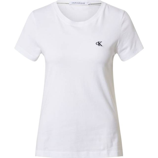 Cotton CK Logo T-Shirt with Crew Neck and Short Sleeves - White - XS