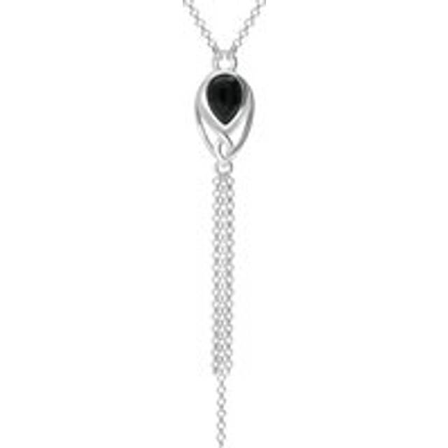 Sterling Silver Whitby Jet Celtic Pear Chain Drop Necklace