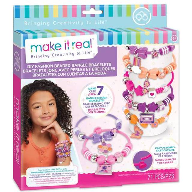 Make It Real: DIY Fashion Beaded Bangle Bracelets - Create 7 Bracelets  71pcs All-in-1 Jewelry Kit  Purple-Pink-Orange  Crafts  Girls & Kids Ages 8+
