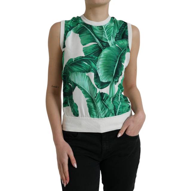 Dolce & Gabbana White Banana Leaf Print Crew Neck Tank Top - IT36 | XS
