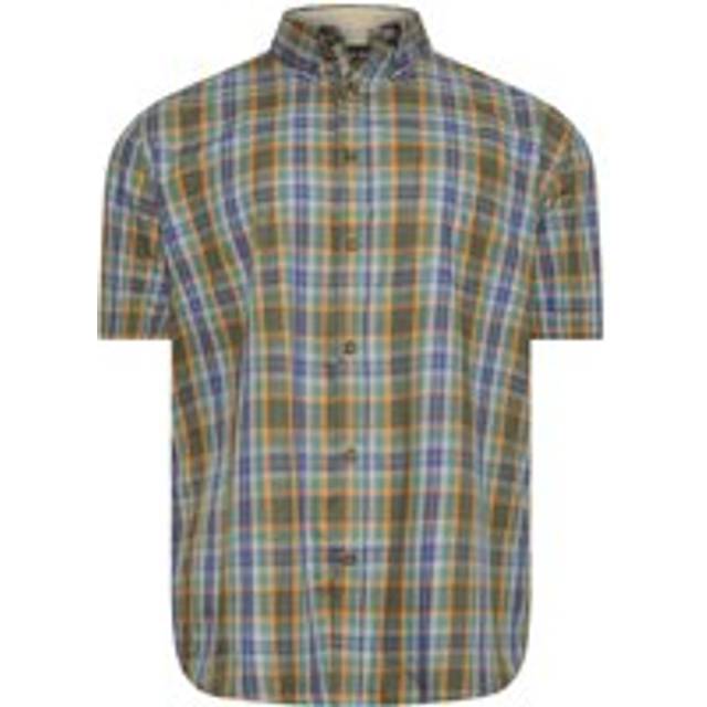 Size 5Xl Mens Kam Big & Tall Sage Green Multi Short Sleeve Check Shirt Big & Tall - 5XL
