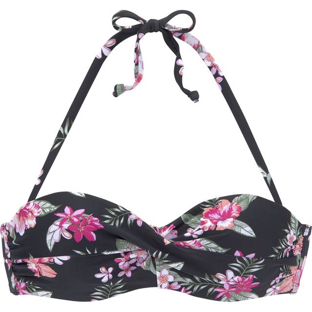 LASCANA Underwired Bandeau Bikini Top - Black Floral