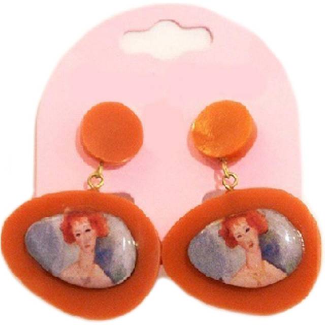 Les Trésors De Lily [R4296] - Handmade orange 'Mistinguette' earrings (Modigliani) - 40x32mm orange