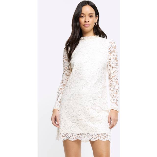 River Island Womens Cream Lace Shift Mini Dress - 18