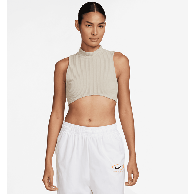 Nike Womens Chill Knit Rib Crop Tank - Beige - Size L