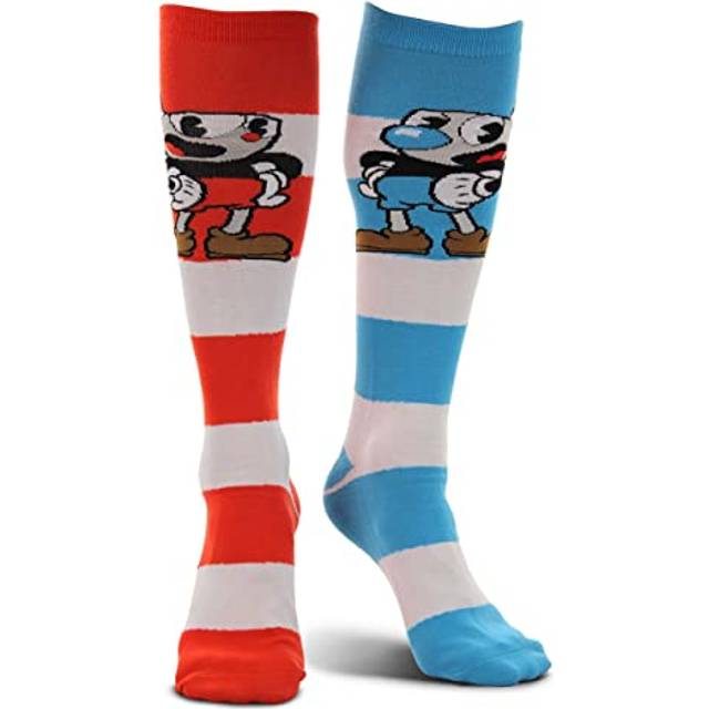 Cuphead & Mugman Striped Knee High Socks - Red&#47;Blue&#47;White (One-Size)