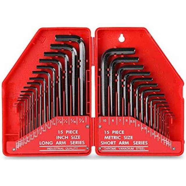 Hi-spec 30pc metric imperial af allen hex hexagon wrench key set in case