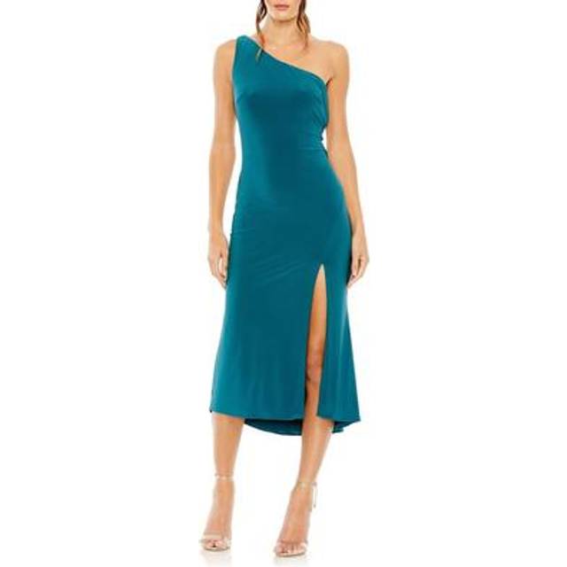 Mac Duggal One-Shoulder Cowl Back Midi Dress