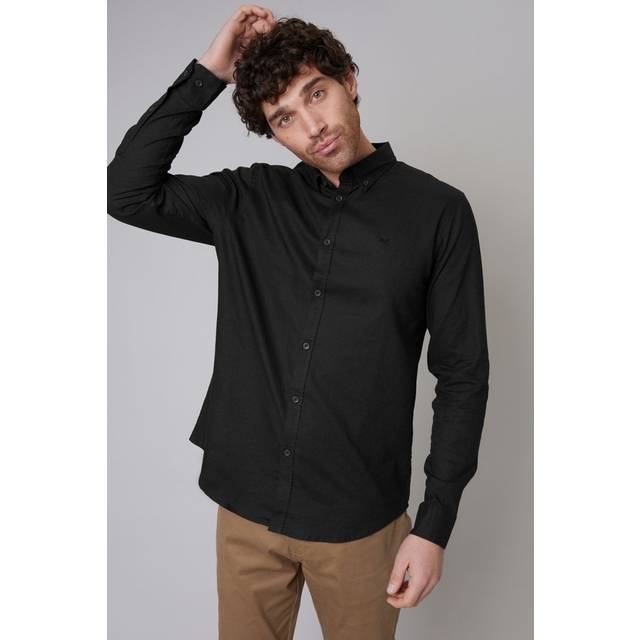 'Bale' Linen Blend Long Sleeve Shirt - Black - M