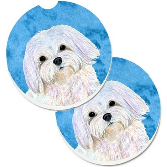 """""Caroline's Treasures Blue Maltese Set of 2 Cup Holder Car Coasters SS4758-BUCARC  2.56  Multicolor"""""