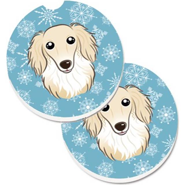 """""Caroline's Treasures Snowflake Longhair Creme Dachshund Set of 2 Cup Holder Car Coasters BB1646CARC  2.56  Multicolor"""""