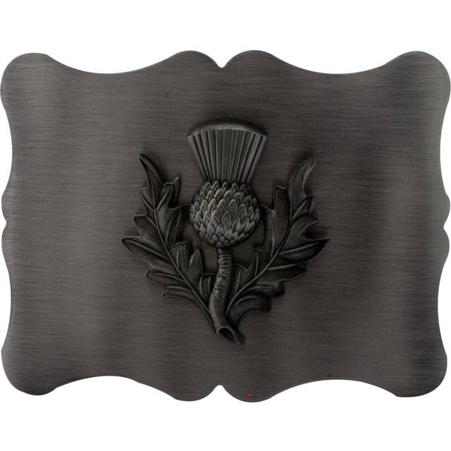 (Thistle Antique) Kilt Belt Buckle Mens Scalloped Shape Antique and Chrome Finishes Scottish Made