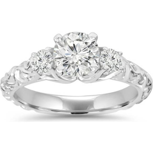 1/3ct Vintage 3-stone (1ct Center) Enhanced Diamond Engagement Ring White Gold