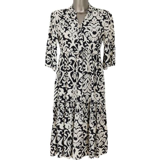 Haily's Midi Dress 3/4 Sleeve Black White Viscose Boho Style