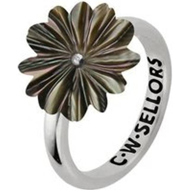 Sterling Silver Dark Mother of Pearl Tuberose 15mm Daisy Ring