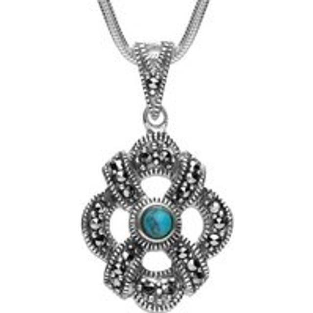 Sterling Silver Turquoise Marcasite Celtic Crossover Necklace - Silver