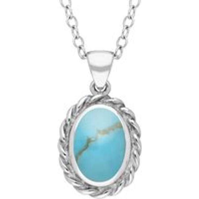 Sterling Silver Turquoise Oval Rope Frame Necklace - Option1 Value Silver
