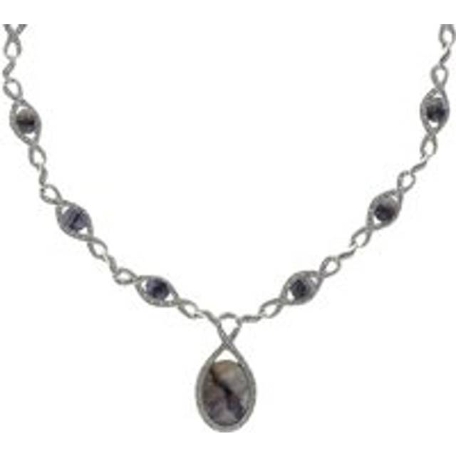 Sterling Silver Blue John Marcasite Thirteen Stone Twist Link Necklace - Silver