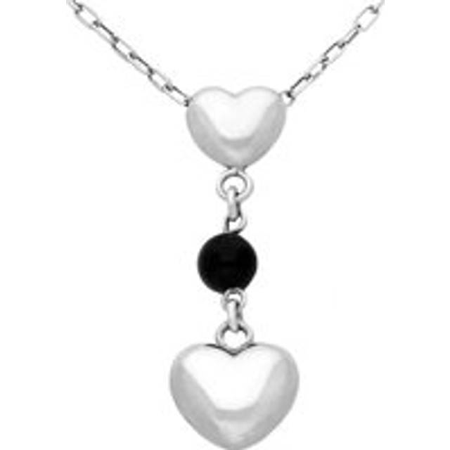 Sterling Silver Whitby Jet Two Heart Bead Drop Necklace D