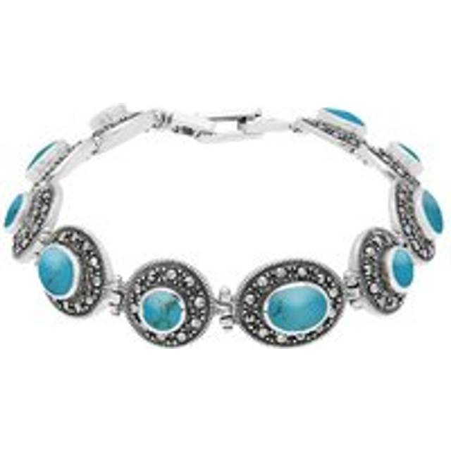 Sterling Silver Turquoise Marcasite Oval Link Bracelet