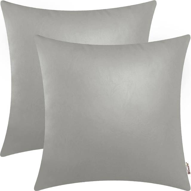 BRAWARM Faux Leather Throw Pillow Covers 20 X 20 Inches - Medium Gray Leather Pilow Covers Pack of 2  Solid Dyed Leather Pillowcases for Couch Bed Sof