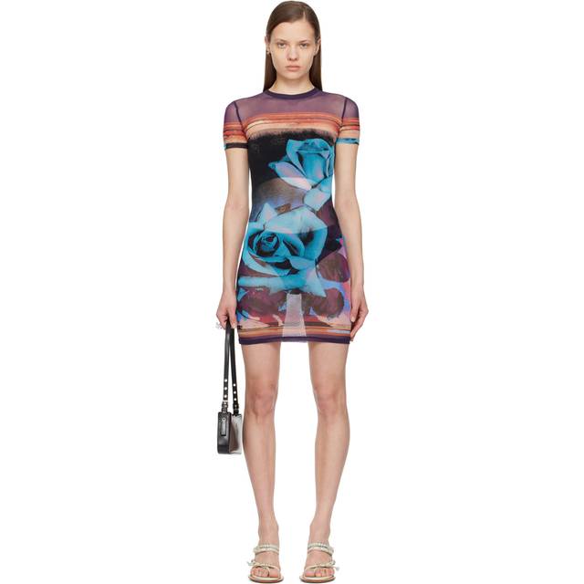 Jean Paul Gaultier Purple & Blue Roses Minidress - 275020 Purple/Blue/P - XS