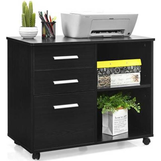 Costway 3 Drawer 2 Shelf Black Filing Cabinet - 94 x 48 x 17cm
