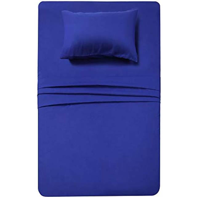 Best Season 3 Piece Bed Sheet Set Twin Royal Blue 1 Flat Sheet 1 Fitted Sheet and 1 Pillow cases Super Soft Brushed Microfiber 1800 Luxury Bedding Dee