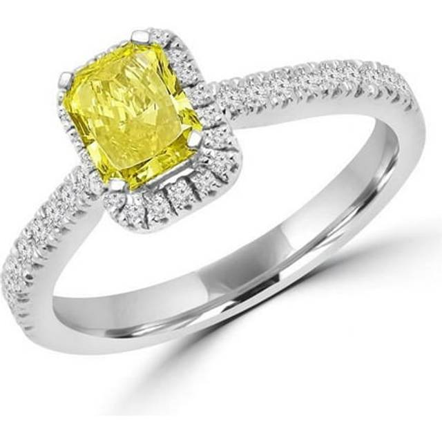 0.88 CTW Radiant Yellow Diamond Halo Engagement Ring in 14K White Gold - Size 7