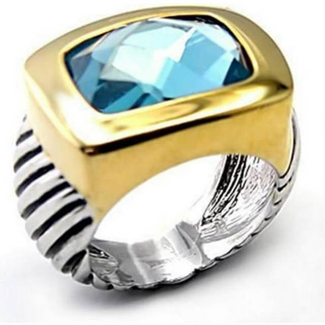 Reverse Two-Tone Brass Ring with Semi-Precious Spinel, London Blue - Size 6