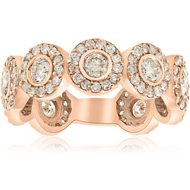 2 1/3ct Round Diamond Engagement Ring Bezel Halo 14k Rose Gold Eternity Ring