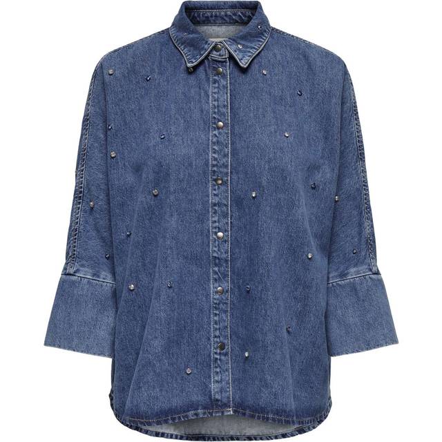 Only Grace 3/4 Rhinestone Shirt - Medium Blue Denim