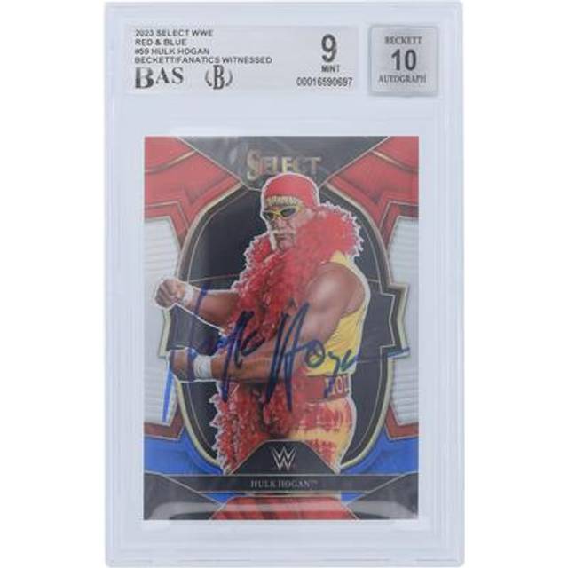Hulk Hogan WWE Autographed 2023 Panini Select Red & Blue #59 Beckett Fanatics Witnessed Authenticated 9/10 Card
