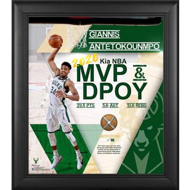 Giannis Antetokounmpo Milwaukee Bucks Framed 15" x 17" 2020 NBA MVP & DPOY Collage with Team-Used Net From the 2019-20 Season - Limited Edition of 96